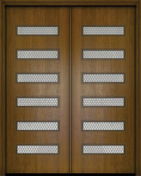 WDMA 84x96 Door (7ft by 8ft) Exterior Mahogany 42in x 96in Double Beverly Contemporary Door w/Metal Grid 1