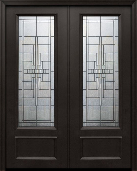 WDMA 84x96 Door (7ft by 8ft) Exterior 42in x 96in ThermaPlus Steel Remington 1 Panel 3/4 Lite Double Door 1