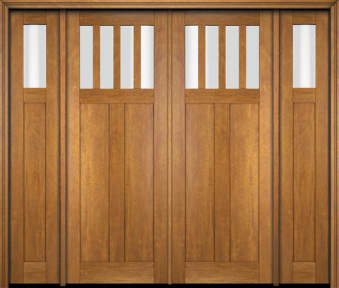 WDMA 86x80 Door (7ft2in by 6ft8in) Exterior Swing Mahogany 4 Horizontal Lite Craftsman Double Entry Door Sidelights 1