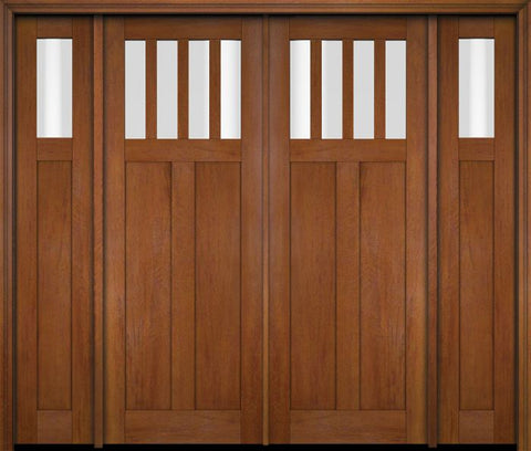 WDMA 86x80 Door (7ft2in by 6ft8in) Exterior Swing Mahogany 4 Horizontal Lite Craftsman Double Entry Door Sidelights 4