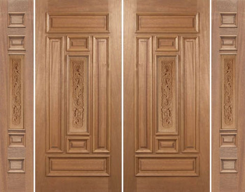 WDMA 88x80 Door (7ft4in by 6ft8in) Exterior Mahogany Narrow Double Door/2side Carved Panel 1