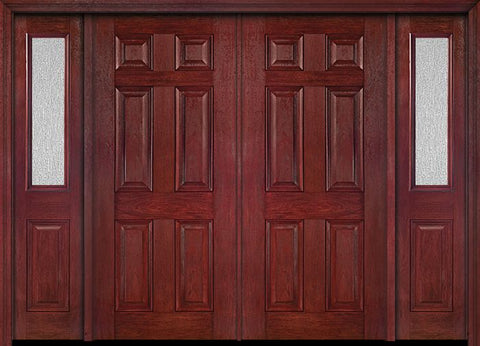 WDMA 88x80 Door (7ft4in by 6ft8in) Exterior Cherry Six Panel Double Entry Door Sidelights 1/2 Lite Rain Glass 1