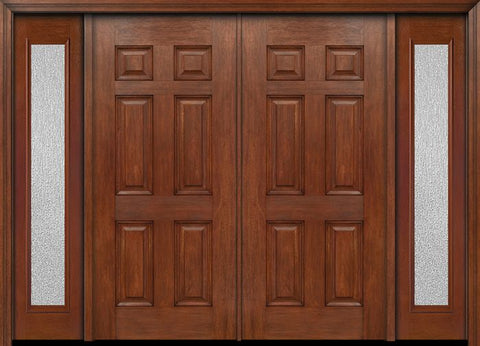 WDMA 88x80 Door (7ft4in by 6ft8in) Exterior Mahogany Six Panel Double Entry Door Sidelights Full Lite Rain Glass 1