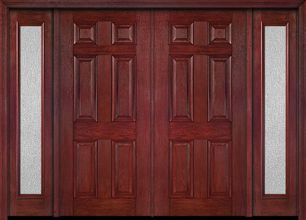 WDMA 88x80 Door (7ft4in by 6ft8in) Exterior Cherry Six Panel Double Entry Door Sidelights Full Lite Rain Glass 1