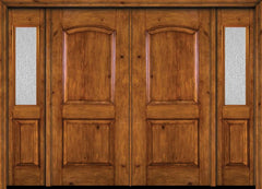 WDMA 88x80 Door (7ft4in by 6ft8in) Exterior Knotty Alder Alder Rustic Plain Panel Double Entry Door Sidelights Rain Glass 1