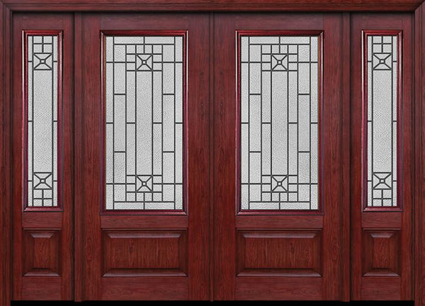 WDMA 88x80 Door (7ft4in by 6ft8in) Exterior Cherry 3/4 Lite 1 Panel Double Entry Door Sidelights Courtyard Glass 1