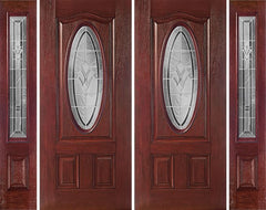 WDMA 88x80 Door (7ft4in by 6ft8in) Exterior Cherry Oval Three Panel Double Entry Door Sidelights RA Glass 1