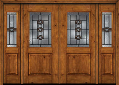 WDMA 88x80 Door (7ft4in by 6ft8in) Exterior Cherry Alder Rustic Plain Panel 1/2 Lite Double Entry Door Sidelights Mission Ridge Glass 1