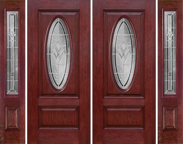 WDMA 88x80 Door (7ft4in by 6ft8in) Exterior Cherry Oval Two Panel Double Entry Door Sidelights RA Glass 1