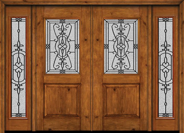 WDMA 88x80 Door (7ft4in by 6ft8in) Exterior Cherry Alder Rustic Plain Panel 1/2 Lite Double Entry Door Sidelights Full Lite Jacinto Glass 1