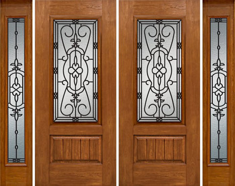 WDMA 88x80 Door (7ft4in by 6ft8in) Exterior Cherry Plank Panel 3/4 Lite Double Entry Door Sidelights Full Lite w/ MD Glass 1