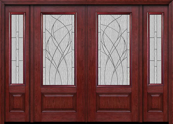 WDMA 88x80 Door (7ft4in by 6ft8in) Exterior Cherry 3/4 Lite 1 Panel Double Entry Door Sidelights Waterside Glass 1