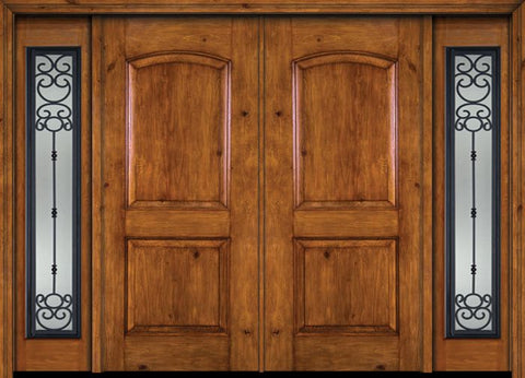 WDMA 88x80 Door (7ft4in by 6ft8in) Exterior Knotty Alder Alder Rustic Plain Panel Double Entry Door Sidelights Belle Meade Glass 1