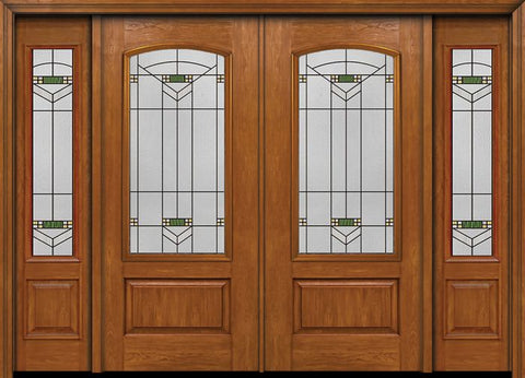 WDMA 88x80 Door (7ft4in by 6ft8in) Exterior Cherry Camber 3/4 Lite Double Entry Door Sidelights Greenfield Glass 1