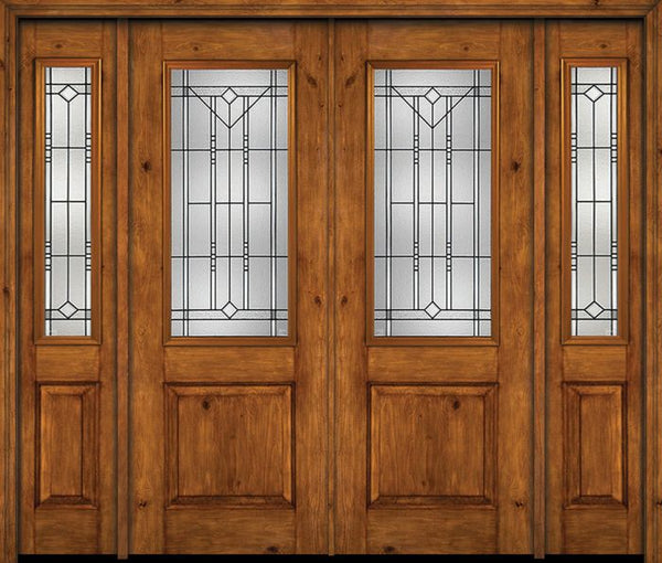 WDMA 88x96 Door (7ft4in by 8ft) Exterior Knotty Alder 96in Alder Rustic Plain Panel 2/3 Lite Double Entry Door Sidelights Riverwood Glass 1