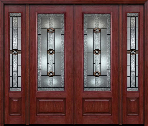 WDMA 88x96 Door (7ft4in by 8ft) Exterior Cherry 96in 3/4 Lite Double Entry Door Sidelights Mission Ridge Glass 1