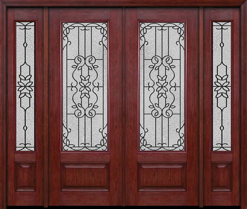 WDMA 88x96 Door (7ft4in by 8ft) Exterior Cherry 96in 3/4 Lite Double Entry Door Sidelights Mediterranean Glass 1