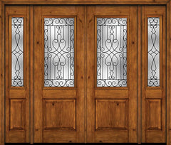 WDMA 88x96 Door (7ft4in by 8ft) Exterior Knotty Alder 96in Alder Rustic Plain Panel 2/3 Lite Double Entry Door Sidelights Wyngate Glass 1