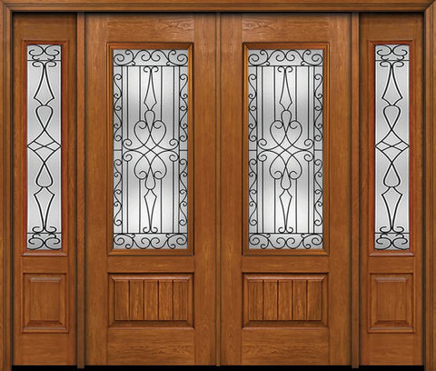 WDMA 88x96 Door (7ft4in by 8ft) Exterior Cherry 96in Plank Panel 3/4 Lite Double Entry Door Sidelights Wyngate Glass 1