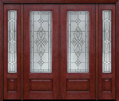 WDMA 88x96 Door (7ft4in by 8ft) Exterior Cherry 96in 3/4 Lite Double Entry Door Sidelights Windsor Glass 1