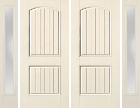 WDMA 92x80 Door (7ft8in by 6ft8in) Exterior Smooth 2 Panel Plank Soft Arch Star Double Door 2 Sides Clear 1