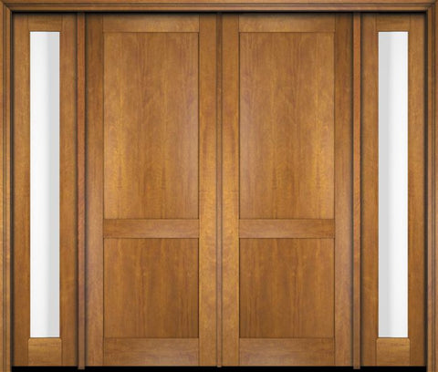 WDMA 94x80 Door (7ft10in by 6ft8in) Exterior Swing Mahogany Modern 2 Flat Panel Shaker Double Entry Door Sidelights 1