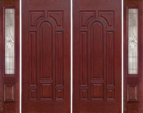 WDMA 96x80 Door (8ft by 6ft8in) Exterior Cherry Center Arch Panel Solid Double Entry Door Sidelights HM Glass 1