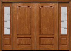 WDMA 96x80 Door (8ft by 6ft8in) Exterior Cherry Two Panel Camber Double Entry Door Sidelights Crosswalk Glass 1