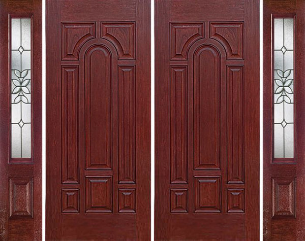 WDMA 96x80 Door (8ft by 6ft8in) Exterior Cherry Center Arch Panel Solid Double Entry Door Sidelights CD Glass 1