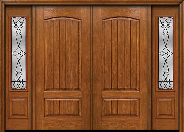 WDMA 96x80 Door (8ft by 6ft8in) Exterior Cherry Plank Two Panel Double Entry Door Sidelights 3/4 Lite Wyngate Glass 1