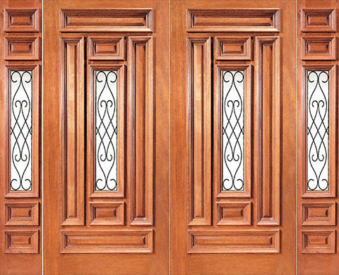 WDMA 96x80 Door (8ft by 6ft8in) Exterior Mahogany Center Lite Entry Double Door Two Sidelights 1