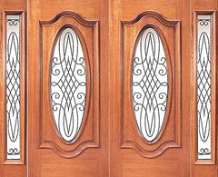 WDMA 96x80 Door (8ft by 6ft8in) Exterior Mahogany Oval Lite Front Double Door Two Side lights 1