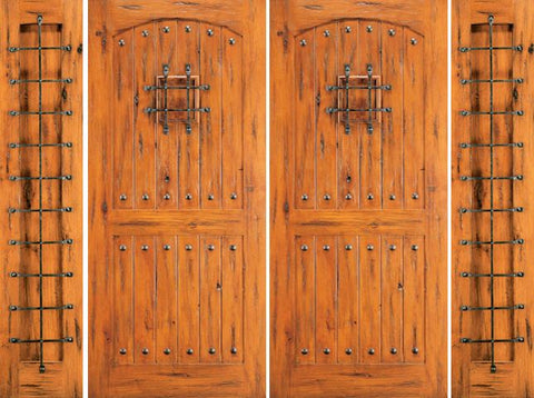 WDMA 96x80 Door (8ft by 6ft8in) Exterior Knotty Alder External Double Door with Two Sidelights Alder Speakeasy 1