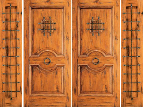 WDMA 96x80 Door (8ft by 6ft8in) Exterior Knotty Alder Double Door with Two Sidelights Alder Speakeasy 1