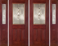 WDMA 96x80 Door (8ft by 6ft8in) Exterior Cherry Half Lite 2 Panel Double Entry Door Sidelights HM Glass 1