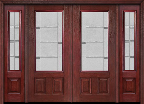 WDMA 96x80 Door (8ft by 6ft8in) Exterior Cherry 3/4 Lite Two Panel Double Entry Door Sidelights Crosswalk Glass 1