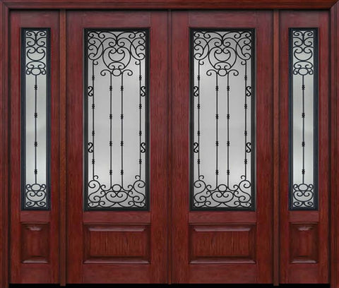 WDMA 96x96 Door (8ft by 8ft) Exterior Cherry 96in 3/4 Lite Double Entry Door Sidelights Belle Meade Glass 1