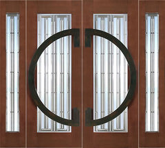 WDMA 96x96 Door (8ft by 8ft) Exterior Mahogany Double 2-1/4in Thick Doors Sidelights Art Glass Iron Work 1