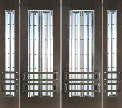 WDMA 96x96 Door (8ft by 8ft) Exterior Mahogany Double 2-1/4in Thick Doors Sidelights Art Glass Iron Work 1