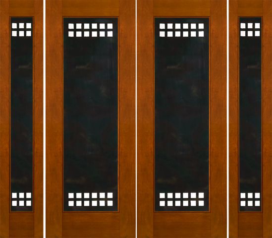 WDMA 96x96 Door (8ft by 8ft) Exterior Mahogany Double 2-1/4in Thick Doors Sidelights Heavy Iron Work 1