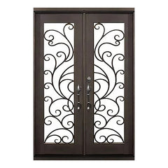 wholesale affordable grill design outdoor double black wrought iron entrance doors decorative clark hall on China WDMA