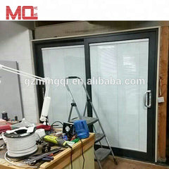 wood grain aluminum glass sliding door with built-in blinds on China WDMA